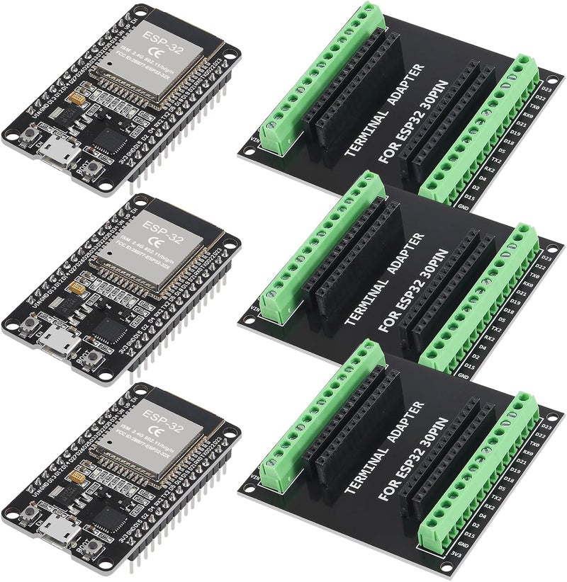 DORHEA 3 مجموعات ESP-WROOM-32 ESP32 ESP-32S لوحة تطوير 30 دبوس واجهة Micro USB WiFi ESP-WROOM-32 مع لوحة تفكيك ESP32 درع محول طرفي لـ ESP32 30 دبوس - Image 1